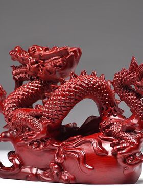 实木雕刻龙摆件大号红色神龙生肖金龙家居客厅装饰工艺品开业送礼