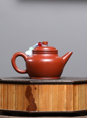 一件宜兴紫砂壶原矿朱泥名家半手工制作小品德钟手把功夫茶具