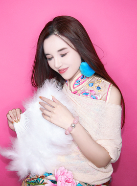 承李李原创设计 中国风珠宝玉石水晶银饰爆款 粉晶貔貅手串女