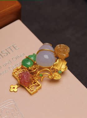 承李李翡翠碧玺时尚胸针项链女
