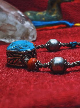 承李李蓝松石手工编织绳项链吊坠