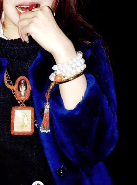 承李李高端定制 纯银镀金招财童子珍珠爆款 原创多圈手链女