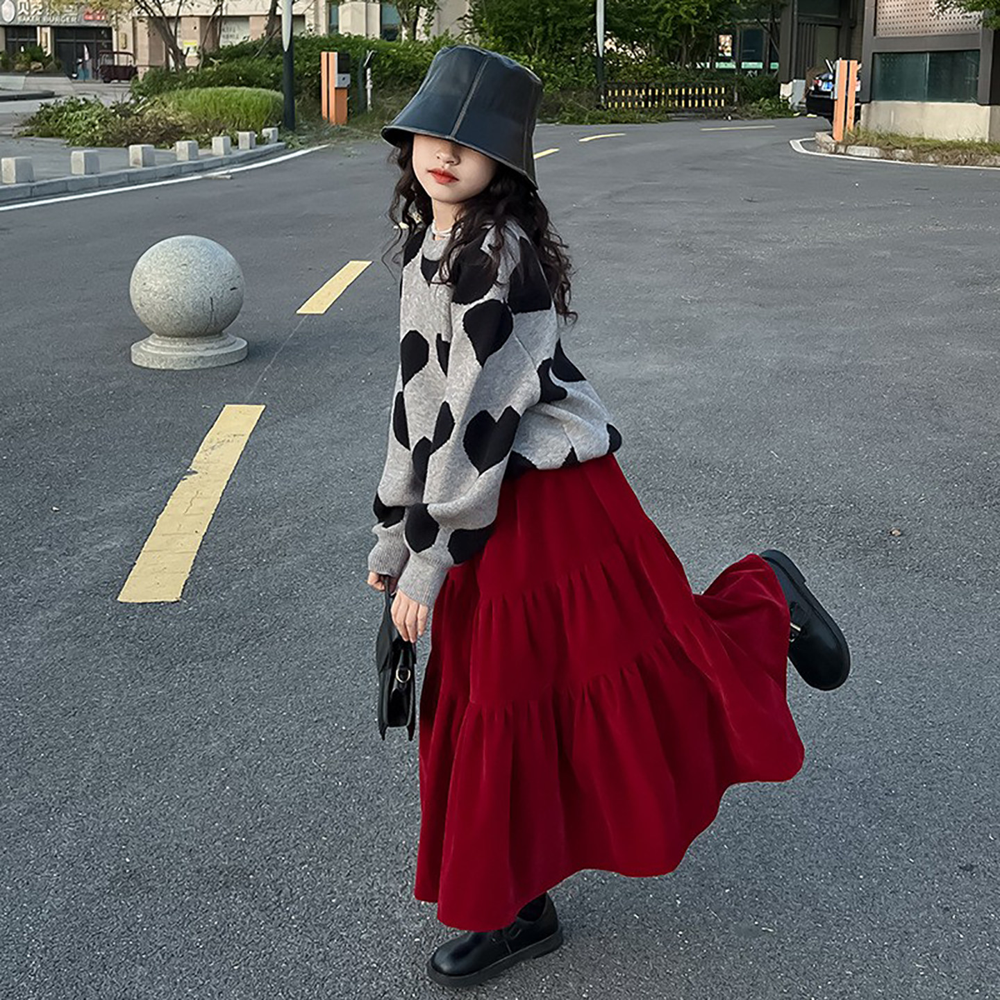 复古甜美风红色金丝绒半身裙女童秋冬款加绒高腰显瘦A字中长裙子,淘宝优惠券,粉丝福利购,淘宝优惠卷