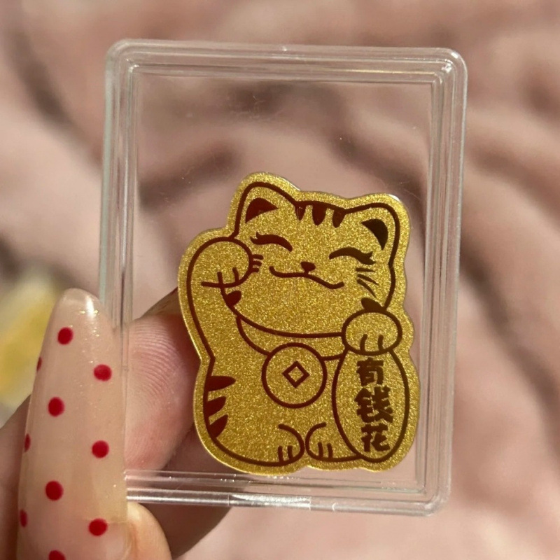 足金999黄金手机贴片金片公主发财暴富招财好柿连连财库新年礼物 - 图2