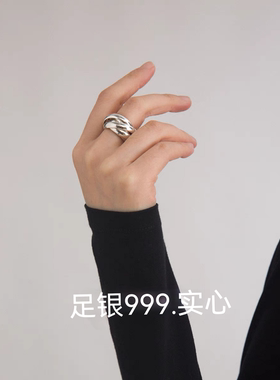 999纯银五环缠绕实心戒指