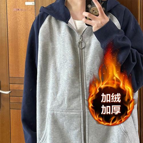 女童棒球服加绒加厚秋冬新款外套12岁13中大童15日系连帽卫衣炸街 - 图1