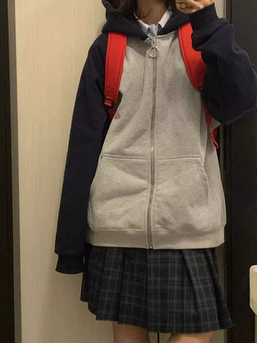 女童棒球服加绒加厚秋冬新款外套12岁13中大童15日系连帽卫衣炸街 - 图3