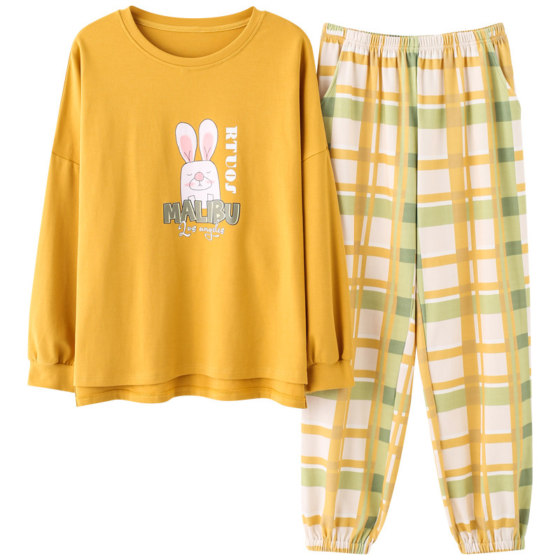 春秋纯棉长袖韩版可爱可外穿夏睡衣 施桑妃睡衣/家居服套装