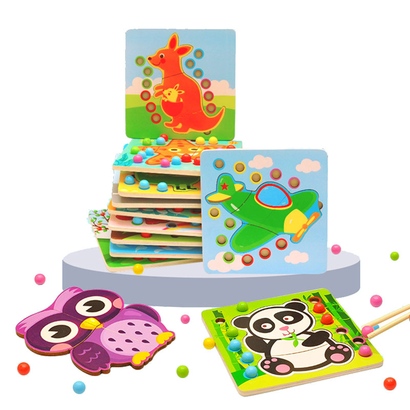 木质早教婴幼儿童宝宝训练动手能力3-6-8岁夹珠子球益智拼图拼板,淘宝优惠券,粉丝福利购,淘宝优惠卷