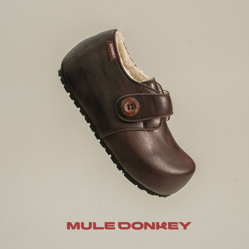 多嘴驴Donkey棕色毛绒勃肯鞋女复古毛毛鞋冬厚底增高加绒保暖棉鞋 - 图1