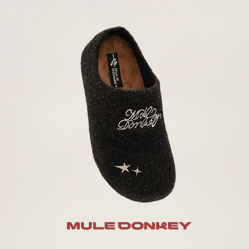 多嘴驴Donkey毛绒勃肯鞋女款冬季保暖毛毛鞋一脚蹬黑色厚底棉拖鞋,淘宝优惠券,粉丝福利购,淘宝优惠卷