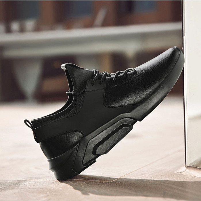 全黑色皮鞋软底工作鞋防水防滑运动休闲鞋酒店男鞋透气45码46大码 - 图2