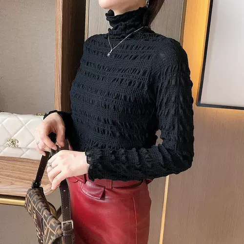 Демисезонный кружевной шелковый приятный телу сексуальный лонгслив, увеличенная толщина