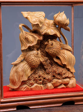 太行崖柏陈化料木雕连年有余花鸟雕刻工艺品家居客厅玄关根雕摆件