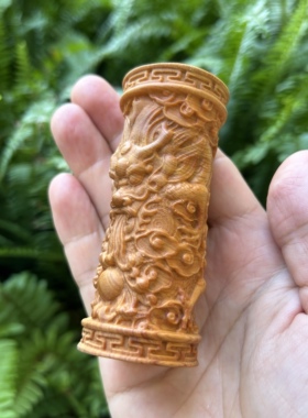 天然崖柏实木雕刻盘龙柱生肖龙文玩手把件随身盘玩桌面工艺品摆件