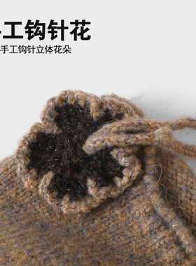 复古百搭花朵针织帽秋冬季保暖卷边显脸小流苏堆堆帽护耳包头冷帽