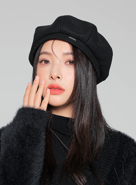 黑色贝雷帽女春秋季ins网红画家帽女夏日系显脸小八角帽子大头围