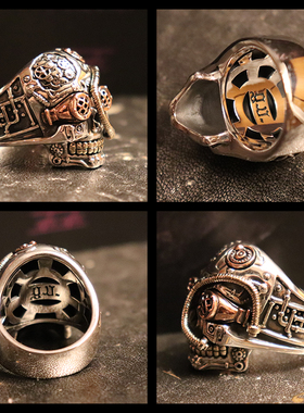 男士纯银蒸汽朋克骷髅头戒指