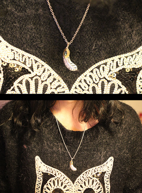 托帕石蓝色羽毛银吊坠