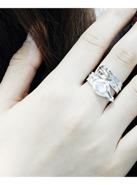 Good Vibrations粉晶羽毛开口戒指可调大小潮人戒子男生女戒个性