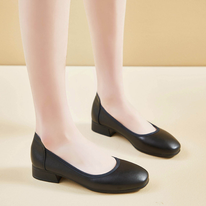 黑色方头软底软面皮鞋女粗跟单鞋通勤空乘职业银行工作鞋低跟上班,淘宝优惠券,粉丝福利购,淘宝优惠卷