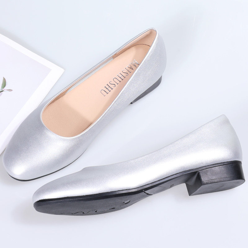 方头银色单鞋女粗跟不累脚软底皮鞋职业通勤女鞋空姐工作鞋低跟鞋,淘宝优惠券,粉丝福利购,淘宝优惠卷