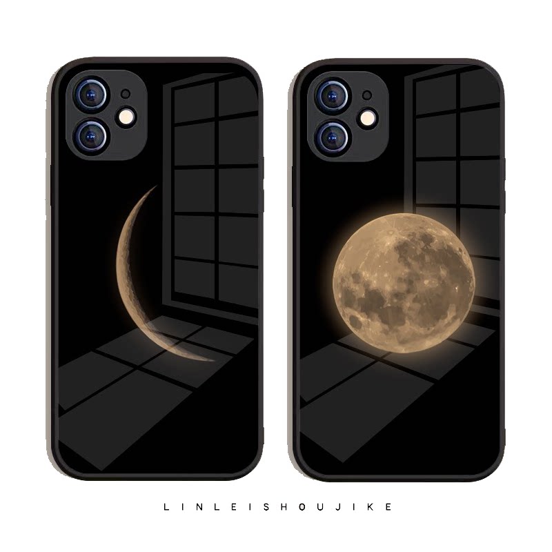 ins风土星月亮适用苹果14手机壳iphone13promax情侣任意机型12/11定制一对玻璃华为p50小米k60oppovivo简约