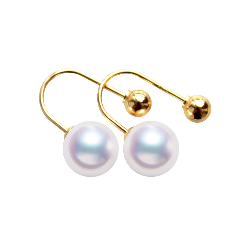 日本akoya天然海水珍珠耳环耳钉18K金耳饰U形耳环 正圆无瑕极强光,淘宝优惠券,粉丝福利购,淘宝优惠卷