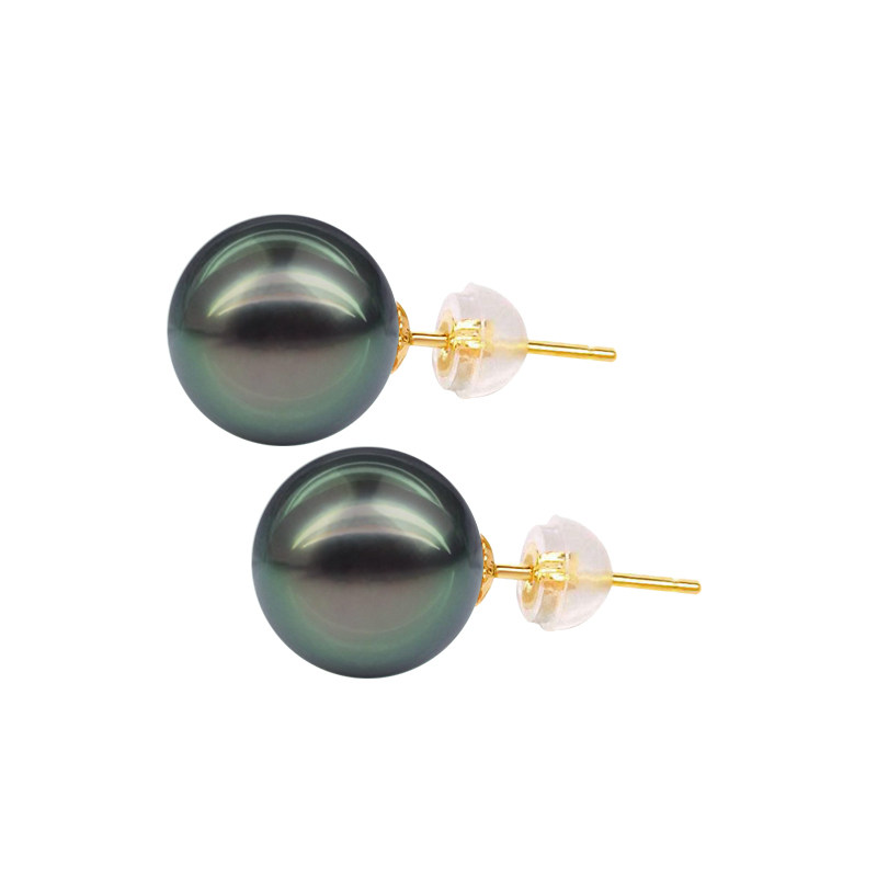 进口大溪地黑珍珠耳钉天然海水珠18K黄金耳环正圆经典款正品气质,淘宝优惠券,粉丝福利购,淘宝优惠卷