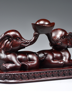 黑檀木大象雕刻摆件玄关家用装饰