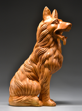 香樟木雕狼狗摆件实木十二生肖狗