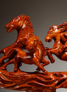 花梨木雕马摆件八骏雄风马到成功实木质家居办公室装饰红木工艺品