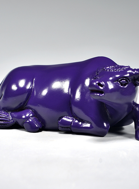 紫色木雕水牛摆件木制十二生肖