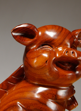 花梨福猪家居客厅葡萄酒架木雕