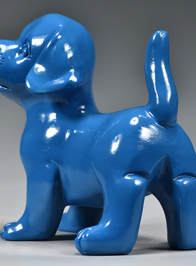 蓝色木雕狗摆件十二生肖狗实木家居客厅电视柜办公装饰红木工艺品