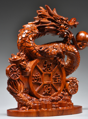 木质木龙缺角补角十二生肖吉祥物