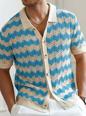 镂空波纹针织衫T恤短袖POLO衫