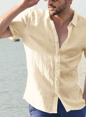 Short Sleeve Casual Cardigan Men's Solid Color Shirt男士衬衫