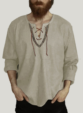 抽绳长袖衬衫立领男士衬衣