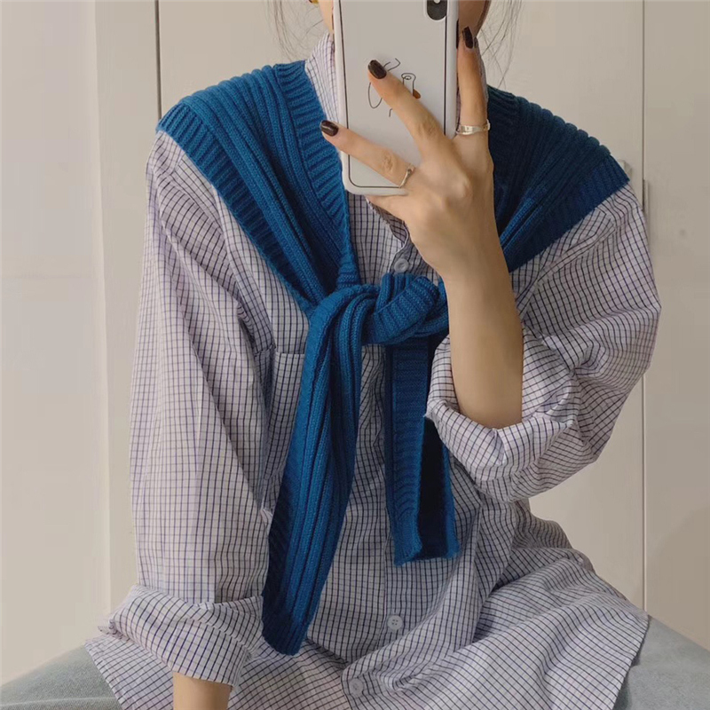 秋许旗舰店网红同款线女友披肩空调房小搭肩打结针织围巾衬衫女春夏护颈围脖3