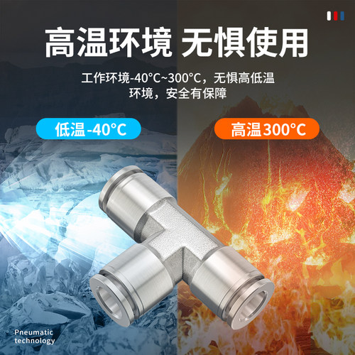 气管三通接头304不锈钢T型快插接头PE4/6/8/10/12/14/16/PEG变径 - 图1