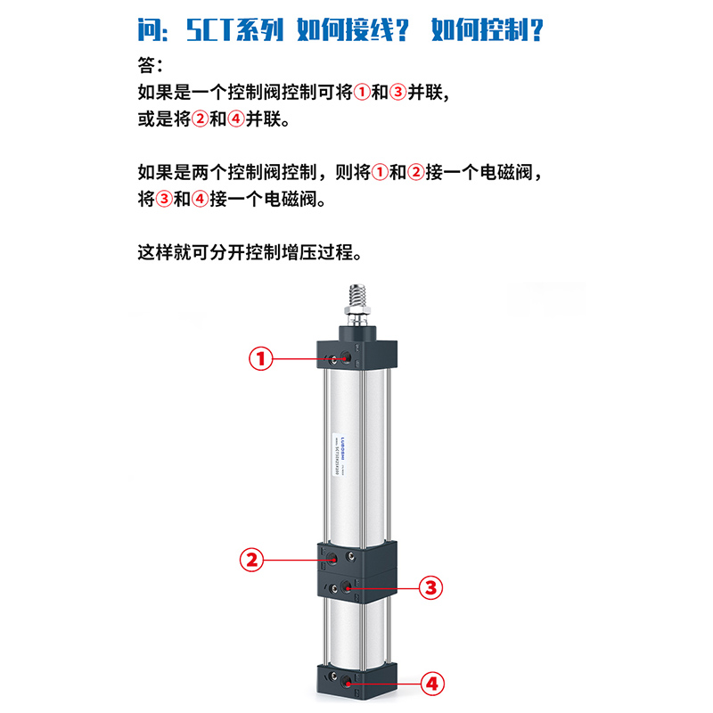 多位置气缸倍力增压气缸SCT40/50/63/80/100x50x75X100x150X200-S-图2