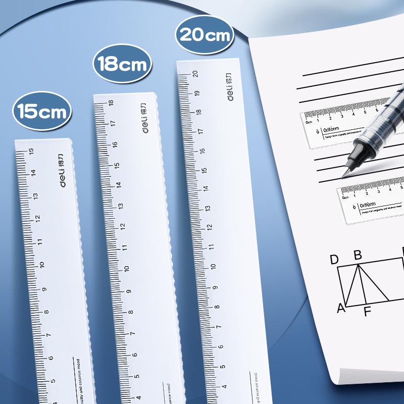 得力透明直尺带波浪线尺子小学生一年级格尺多功能专用高颜值量角器绘图测量几何刻度绘图函数尺文具用品套装 - 图0