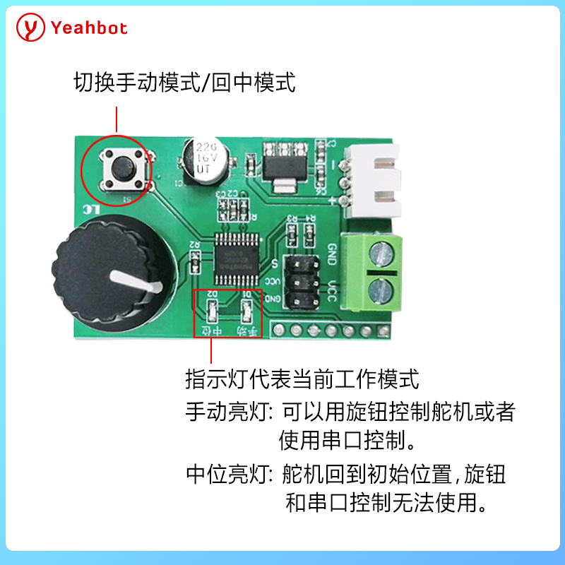 简易舵机测试仪舵机控制模块驱动器 双路舵机串口控制板一键复位 - 图2