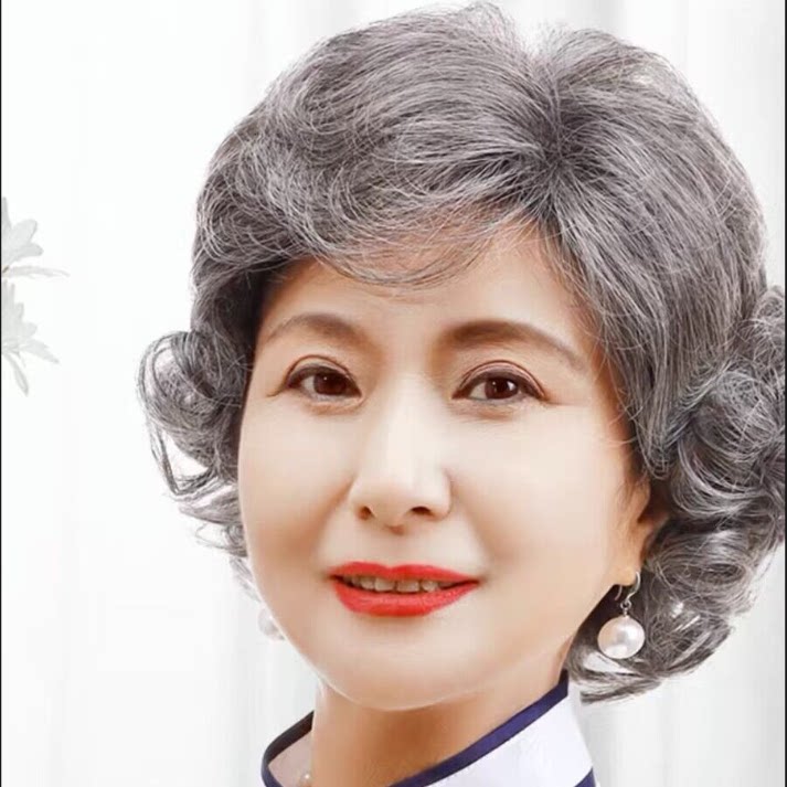 假发女短发花白奶奶中老年假发套表演老太太卷发老人婆婆全头白发