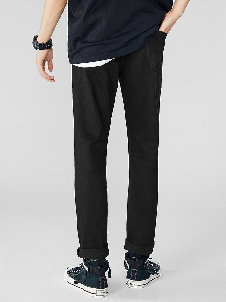 太平鸟男装秋季新款黑色直筒牛仔裤 太平鸟男装outlets店牛仔裤