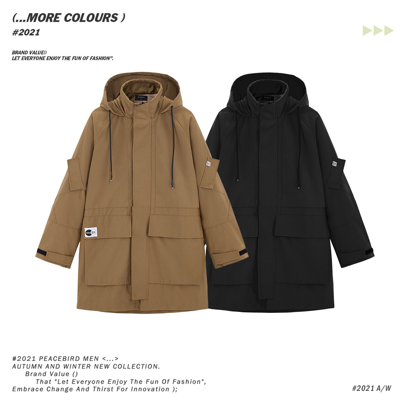 太平鸟男装2021新款男士中长款风衣 太平鸟男装outlets店风衣