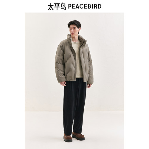太平鸟男装 面包服男短款潮流字母压胶防寒服休闲廓形羽绒服 - 图0