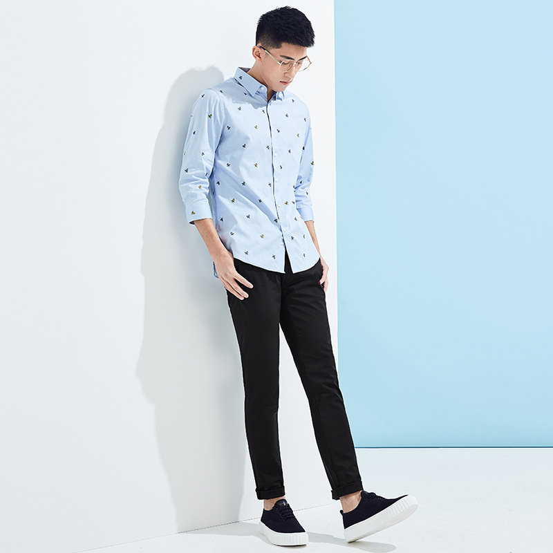 太平鸟男装2019夏季新品直筒休闲裤 太平鸟男装outlets店休闲裤