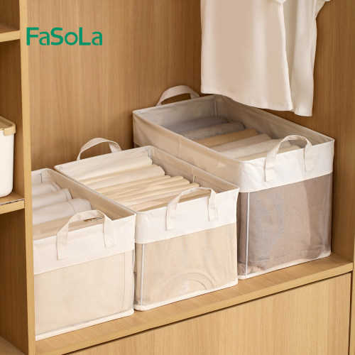FaSoLa衣服收纳箱整理箱家用可折叠大容量透明可视布艺衣柜储物筐 - 图0